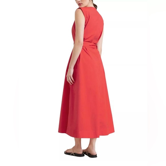 Modern Citizen Claudette Tie Waist Cotton Dress in Berry Red- Medium - Picture 2 of 7